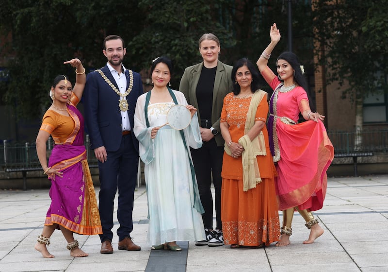 Performers at the launch of the 18th Belfast Mela Festival at Writer's Square in Belfast on Thursday. The week long programme of world music, dance, food and art across the city as Mela returns between 17 – 25 August 2024.
PICTURE COLM LENAGHAN