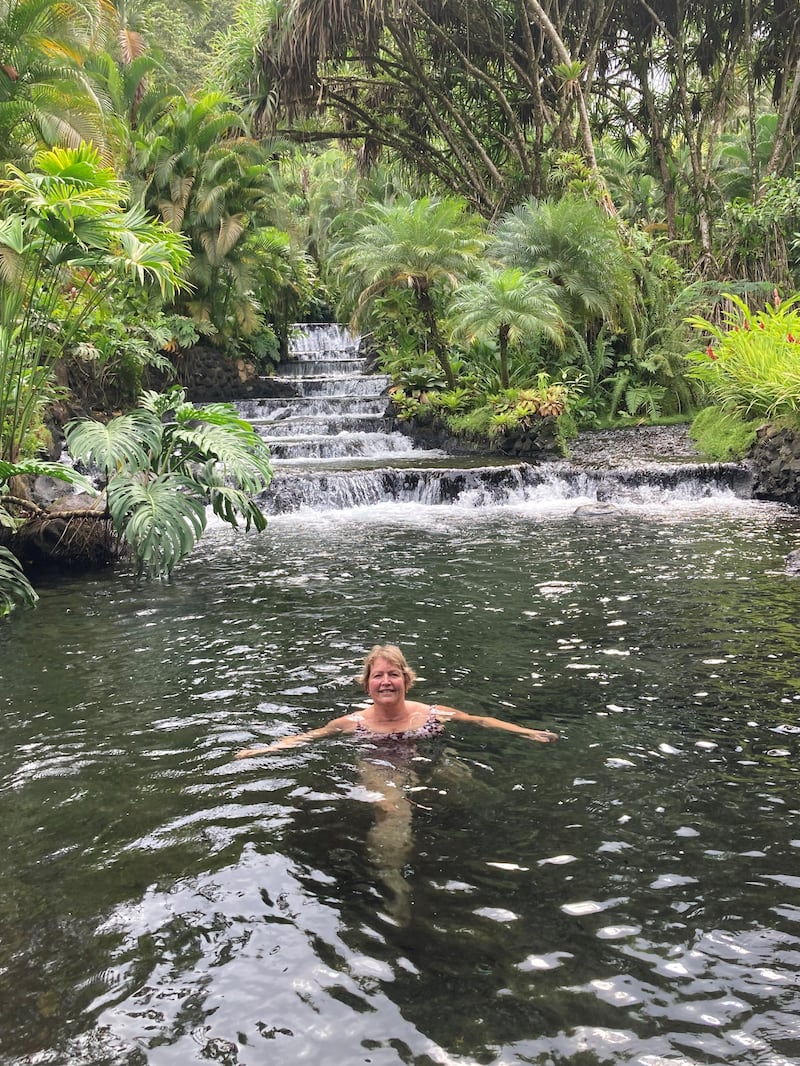 Hannah in one of the restorative thermal pools at Tabacon Grand Spa Thermal Resort