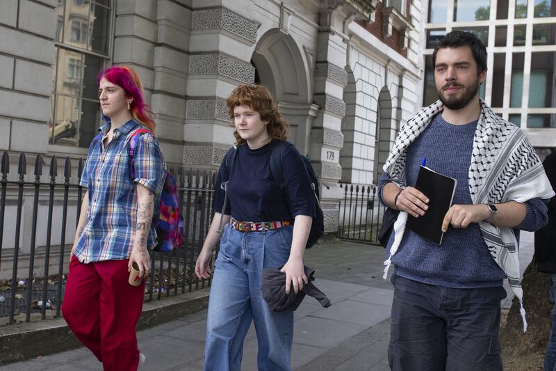 Zosia Lewis, left to right, Leonorah Ward and Daniel Formentin were appearing at Westminster Magistrates’ Court