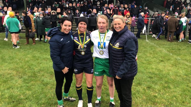 Michaela Downey after winning Ireland's player of the match award, alongside representatives of the Australia and Ireland teams.