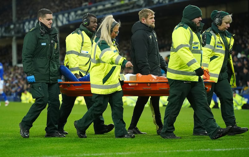 Everton’s Armando Broja left the game on a stretcher