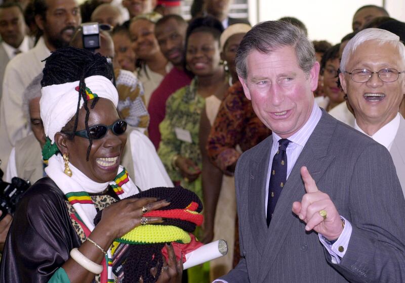 The then-Prince of Wales with Bob Marley’s widow Rita