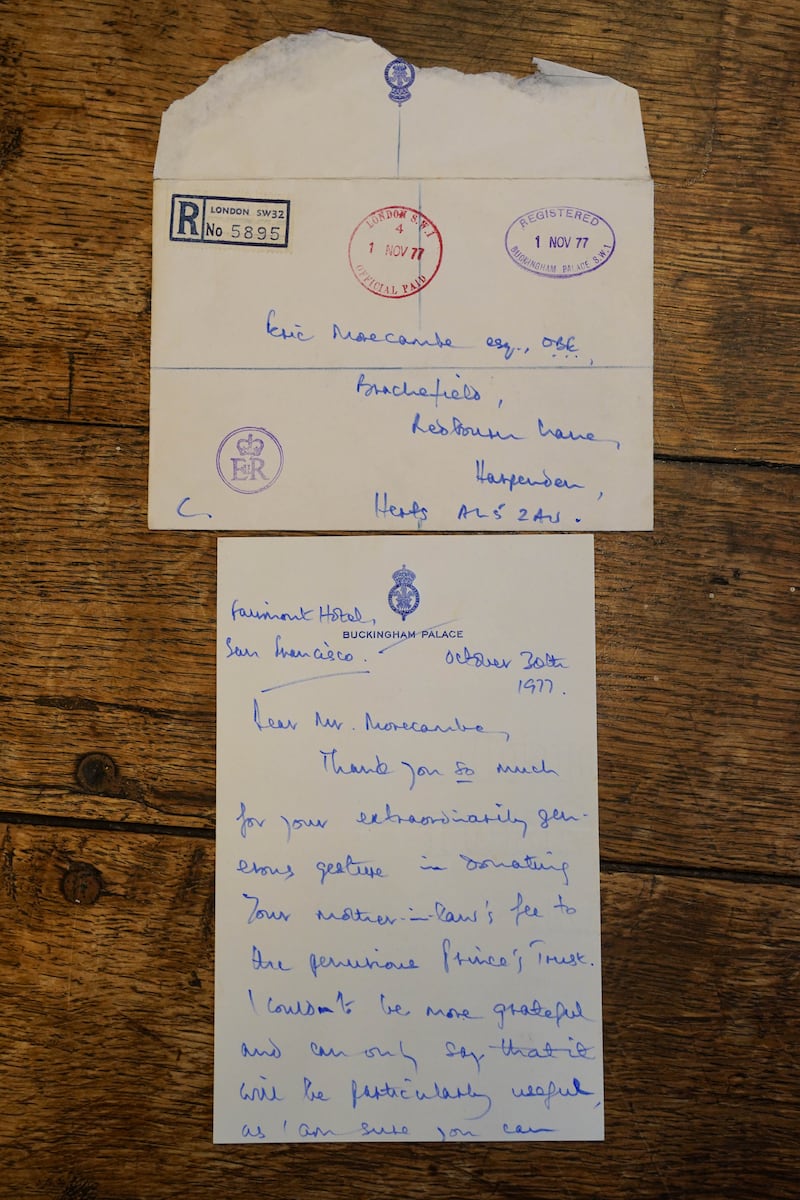 A letter sent to Eric Morecambe by the then Prince of Wales on display ahead of the auction