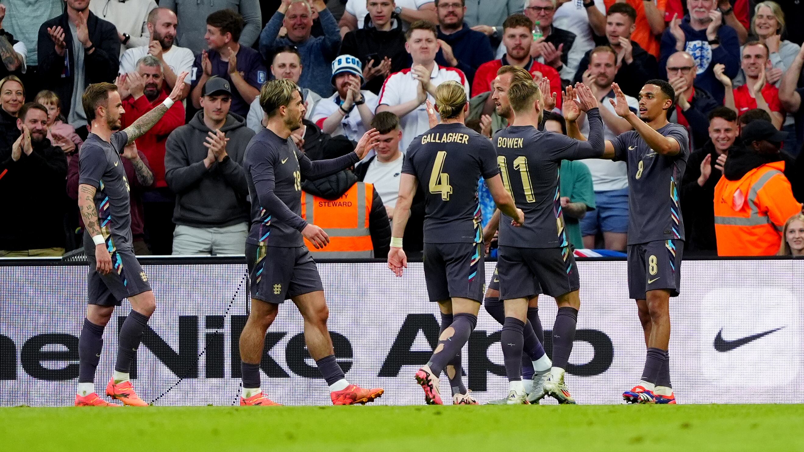 England’s Trent Alexander-Arnold, right, celebrates after scoring