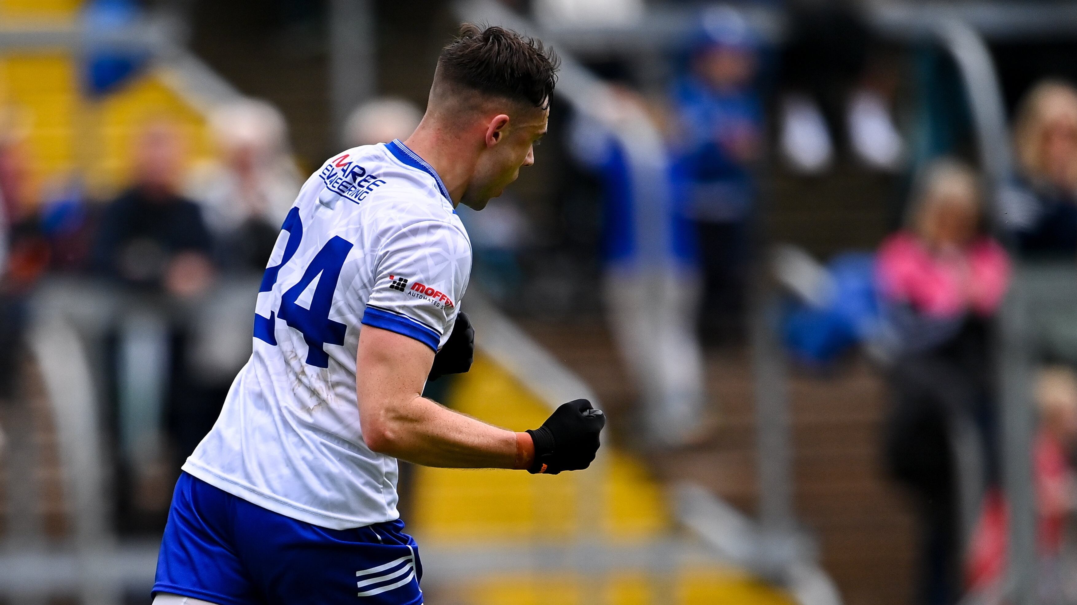 Barry McBennett celebrates after scoring Monaghan's goal during the GAA Football All-Ireland Senior Championship Round 3 match between Monaghan and Meath at Kingspan Breffni in Cavan. Photo by Ben McShane/Sportsfile