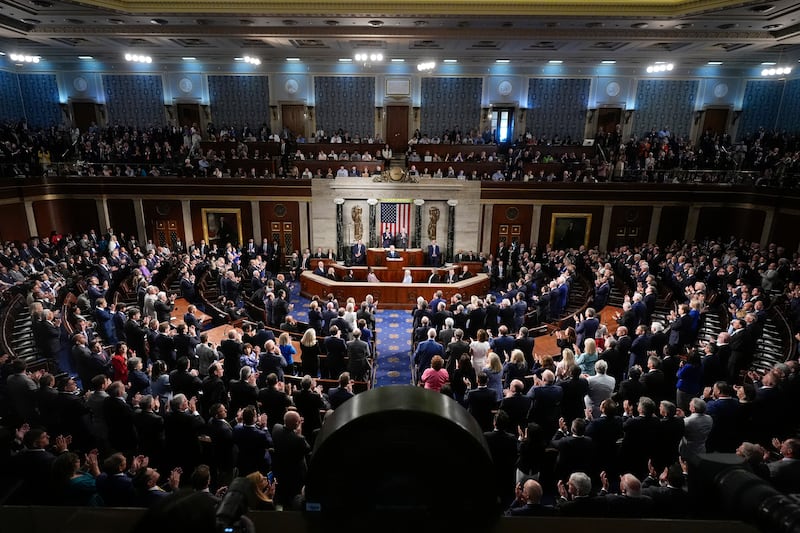 At least 50 officials chose to boycott the speech as protesters continued to demonstrate outside the Capitol building (AP Photo/Manuel Balce Ceneta)