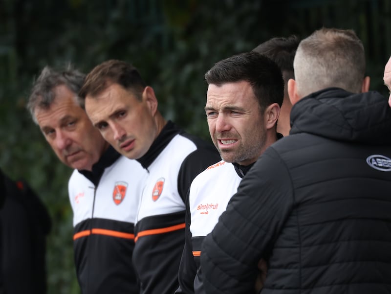 Armagh captain Aidan Forker  attends Caolan Finnegan’s funeral on Monday, Caolan received a lap of honour at Crossmaglen ground before the funeral at St Patrick’s Church.
PICTURE COLM LENAGHAN