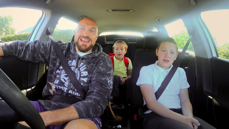 Tyson doing the school run with his sons following his retirement. Picture by Netflix