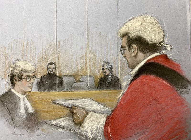 Court artist sketch of an empty chair in the dock as Mr Justice Goose delivered his sentencing of Axel Rudakubana