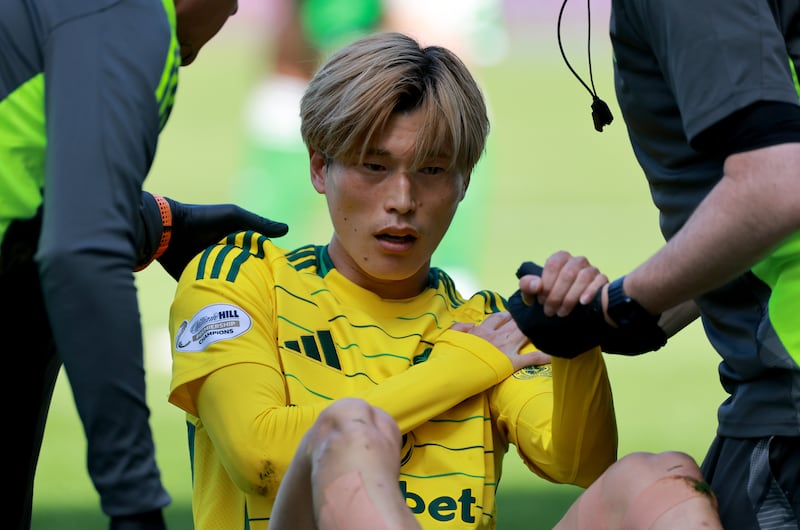 Celtic’s Kyogo Furuhashi picked up a shoulder injury