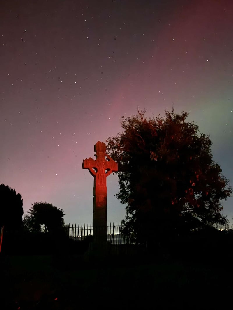 Northern Lights at the Old Cross, Ardboe, Co Tyrone last night .Credit: Sean O’Hare