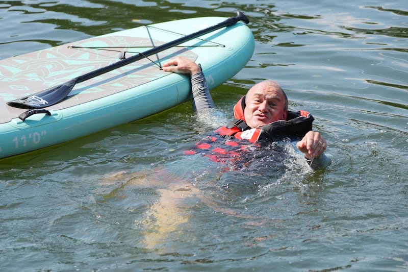 Liberal Democrat leader Sir Ed Davey tumbled off a paddleboard in Goring-on-Thames, Oxfordshire, during the 2024 general election campaign