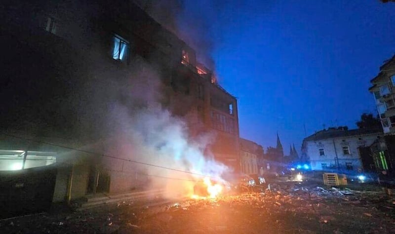 A Russian strike hit the Ukrainian city of Lviv (Lviv City Council via AP)