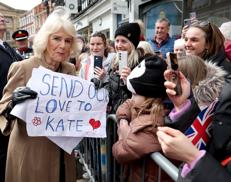 Queen Camilla receives a message of support for the Princess of Wales from well-wishers in March