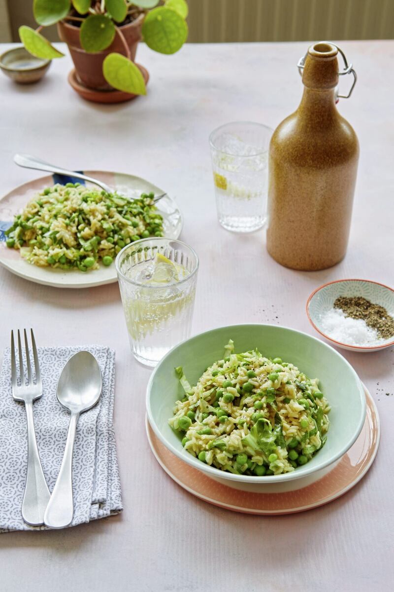 Risotto with peas and lettuce from Thrifty Kitchen by Jack Monroe