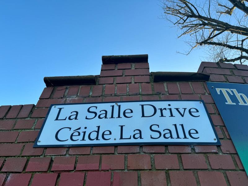A bi-lingual street sign at La Salle Drive in west Belfast. PICTURE COLM LENEGHAN
