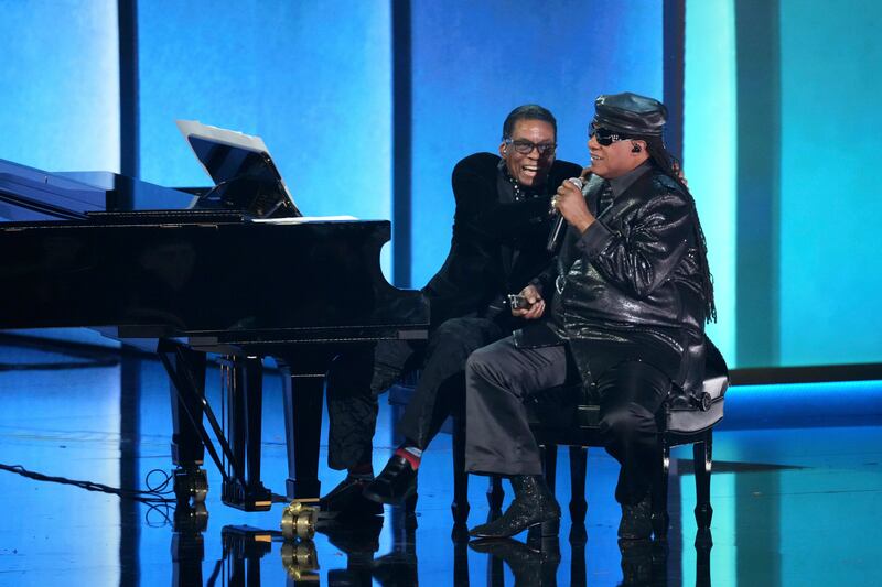 Herbie Hancock, left, and Stevie Wonder perform during the 67th annual Grammy Awards (Chris Pizzello/AP)