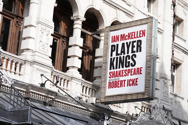 Sir Ian McKellen fell from the stage during a performance of Player Kings at the theatre on Monday night