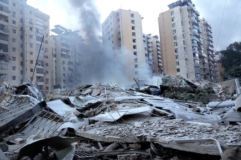 A destroyed resident complex hit by Israeli air strikes in Dahieh, Beirut (AP Photo/Hussein Malla)