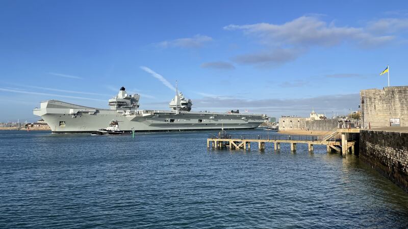 HMS Prince of Wales sails from Portsmouth Naval Base for “planned training and engagement.” The departure was postponed from Monday evening. Picture date: Tuesday November 12, 2024.