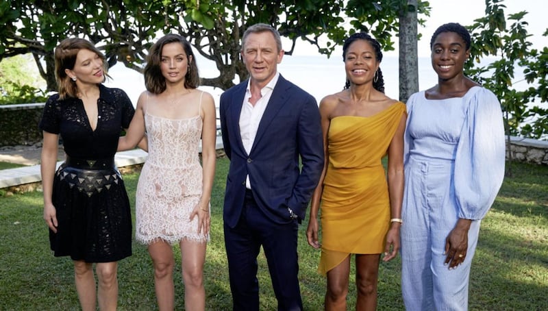 Lea Seydoux, Ana de Armas, Daniel Craig, Naomie Harris and Lashana Lynch at the press launch of No Time To Die 