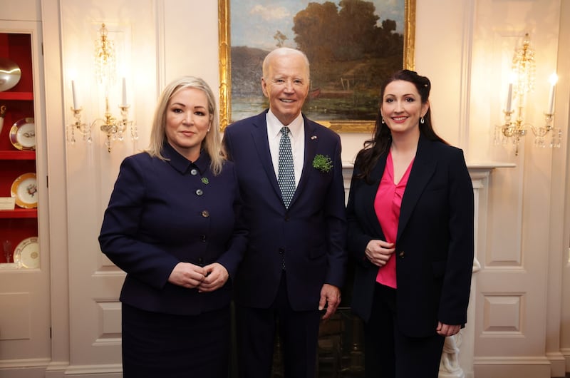 Stormont's First and Deputy First Ministers Michelle O'Neill and Emma Little-Pengelly with US President Joe Biden at the White House on Sunday.