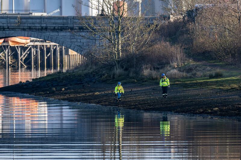 Police at the River Dee, near to the Queen Elizabeth Bridge, in Aberdeen