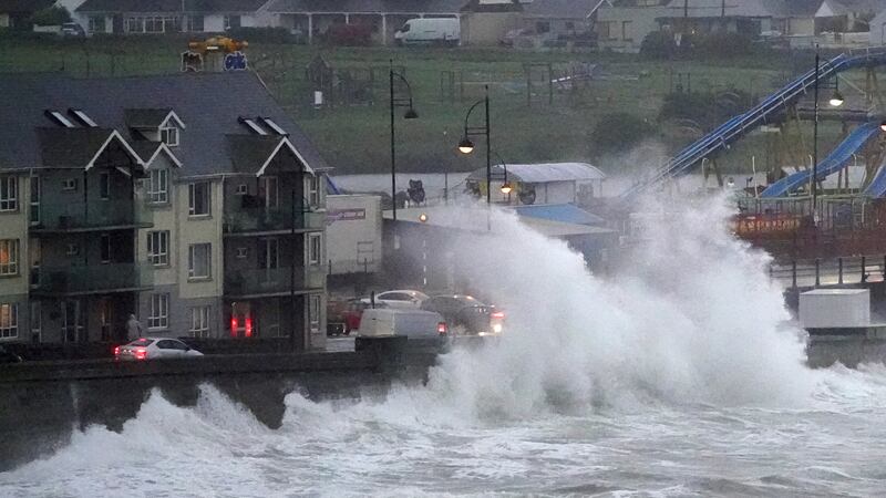 Waves crash against the sea wall in Tramore, County Waterford as Storm Betty hit Ireland on Friday (PA/Niall Carson)