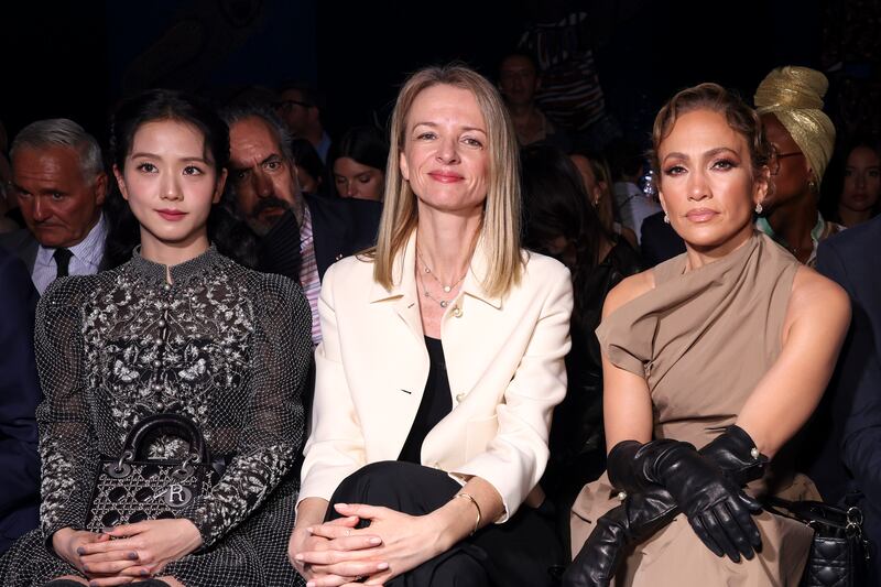Jisoo, Delphine Arnault and Jennifer Lopez in the front row (Le Caer/Invision/AP)