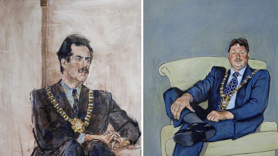 Portraits of former lord mayors Alban McGuinness (left) and Sammy Wilson
