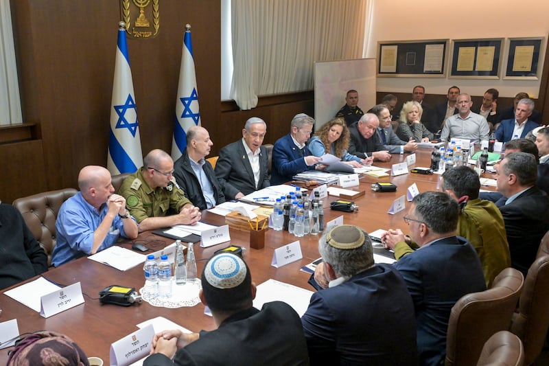 Israeli Prime Minister Benjamin Netanyahu, centre, with his security Cabinet (Koby Gideon/Israeli Government Press Office via AP)