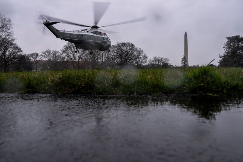 Marine One with President Joe Biden aboard lifts off from the South Lawn of the White House in Washington for a short trip to Walter Reed National Military Medical Centre (Andrew Harnik/AP)