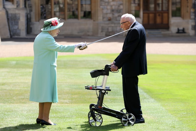 He became Captain Sir Tom Moore when he was knighted by the Queen