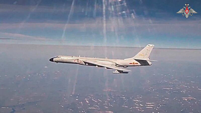 An H-6K long-range bomber from the Chinese air force (Russian Defence Ministry Press Service/AP)