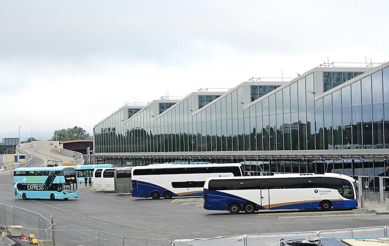 Pacemaker Press 08-09-2024:  A new £340m public transport hub has opened in the centre of Belfast with the start of bus services.
Translink has estimated the new Grand Central Station will cater for up to 20 million journeys a year.
The Europa bus centre closed its doors at 23:30 BST on Saturday, with the first bus departures - to Dublin and to Belfast International Airport - from the new station at 05:00 BST on Sunday.
Picture By: Arthur Allison/Pacemaker Press.