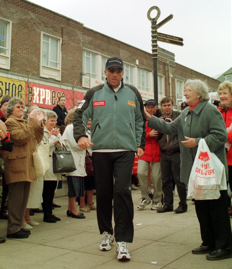 Ian Botham in Camborne as he prepared to set off on the last leg of his John O’Groats to Land’s End walk in aid of the Leukaemia Research Fund