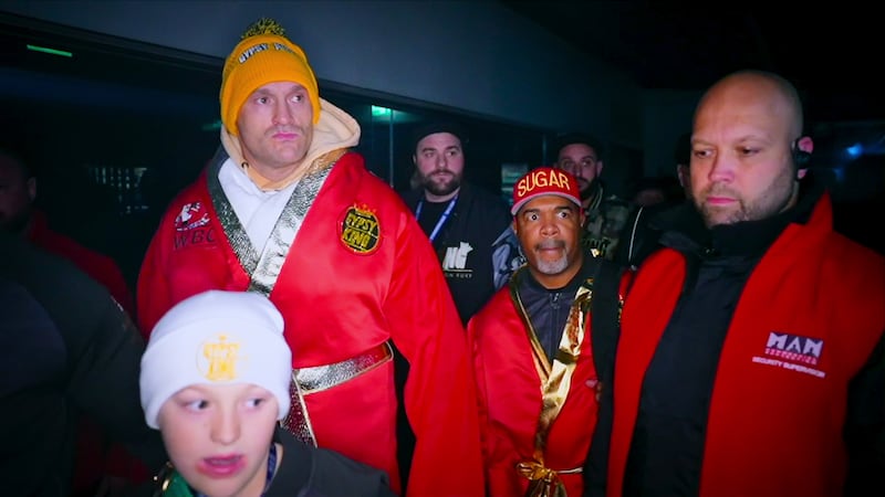 Tyson Fury walking out to fight Derek Chisora in his first fight after returning from retirement. Picture by Netflix