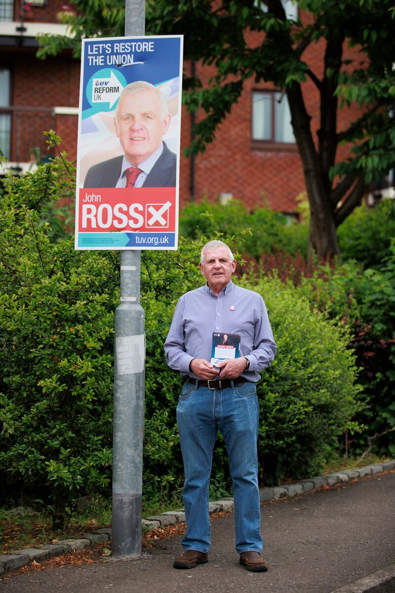 John Ross, TUV candidate for East Belfast standing in the Westminster election pictured close to the Cregagh Road in Belfast. Picture date: Tuesday June 25, 2024. PA Photo. See PA story POLITICS Election EastBelfast. Photo credit should read: Liam McBurney/PA Wire