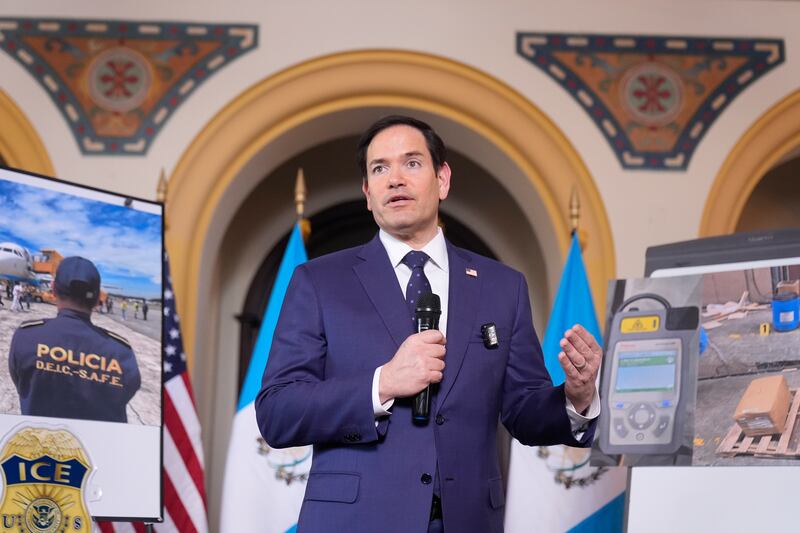 Marco Rubio speaks after a tour of a migrant return centre (AP/Mark Schiefelbein)