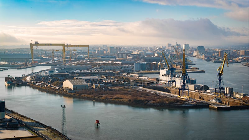 Aerial image of Belfast Harbour from Belfast Lough.