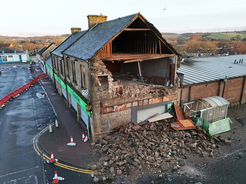 A Co-op store in Denny, near Stirling, was among the many properties damaged during Storm Eowyn