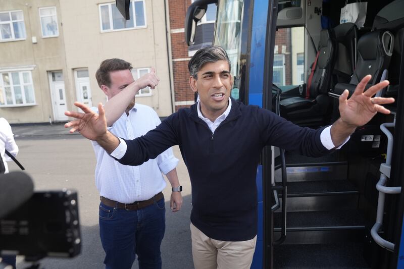 Prime Minister Rishi Sunak arrives in Redcar, North Yorkshire, while on the campaign trail