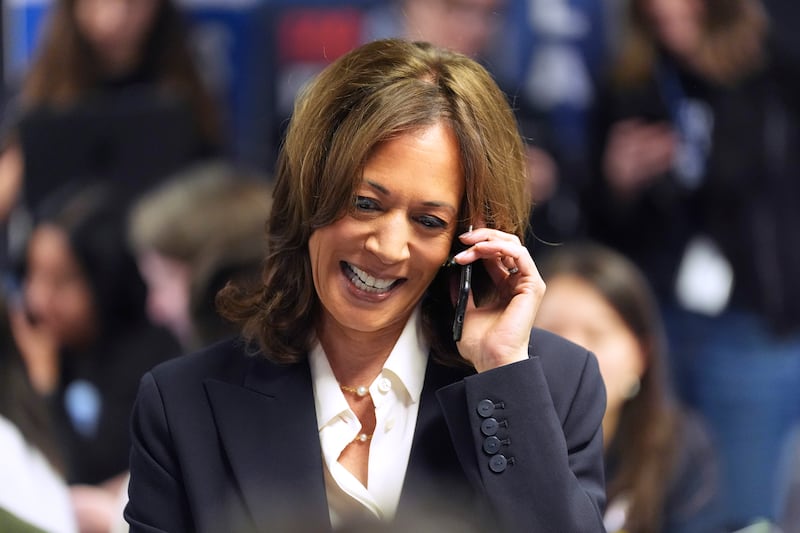 Kamala Harris spent Tuesday helping at a phone bank with volunteers (AP Photo/Jacquelyn Martin)