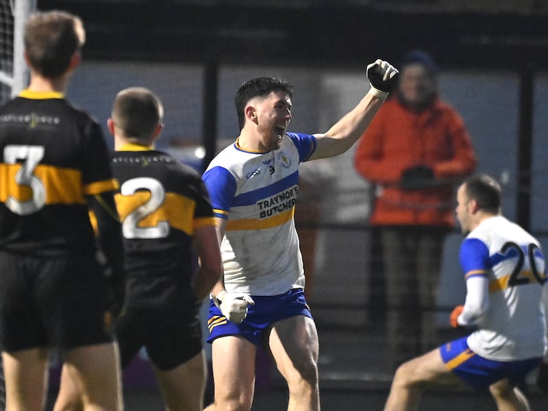 Sunday 12th January 2025
Joe Oguz of Errigal Ciaran celebrates after scoring his sides second goal against  Dr Croke’s in the All Ireland Club Senior championship Semi Final at St Conleth’s Park Newbridge, Co. Kildare. Picture Oliver McVeigh