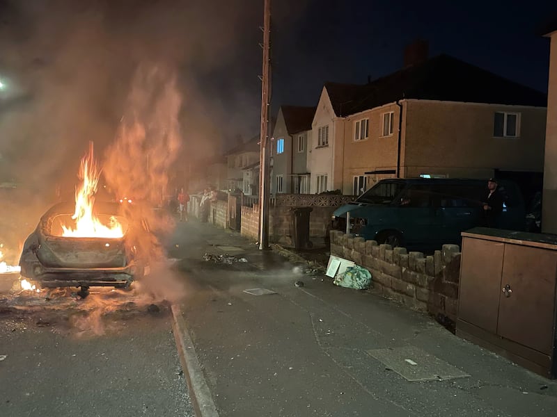 Cars were set alight during the disturbance