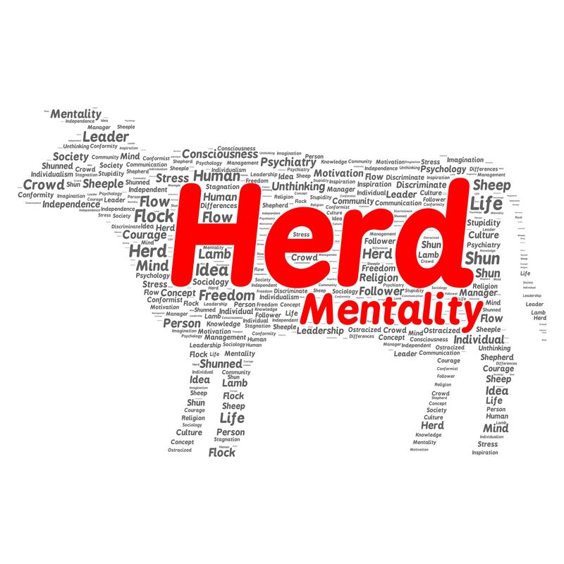 Herd mentality word cloud shape concept