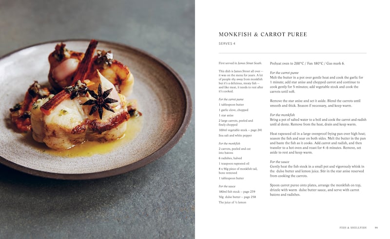 Monkfish & Carrot Puree, one of the recipes featured in Niall McKenna's cookbook, What's It All About?