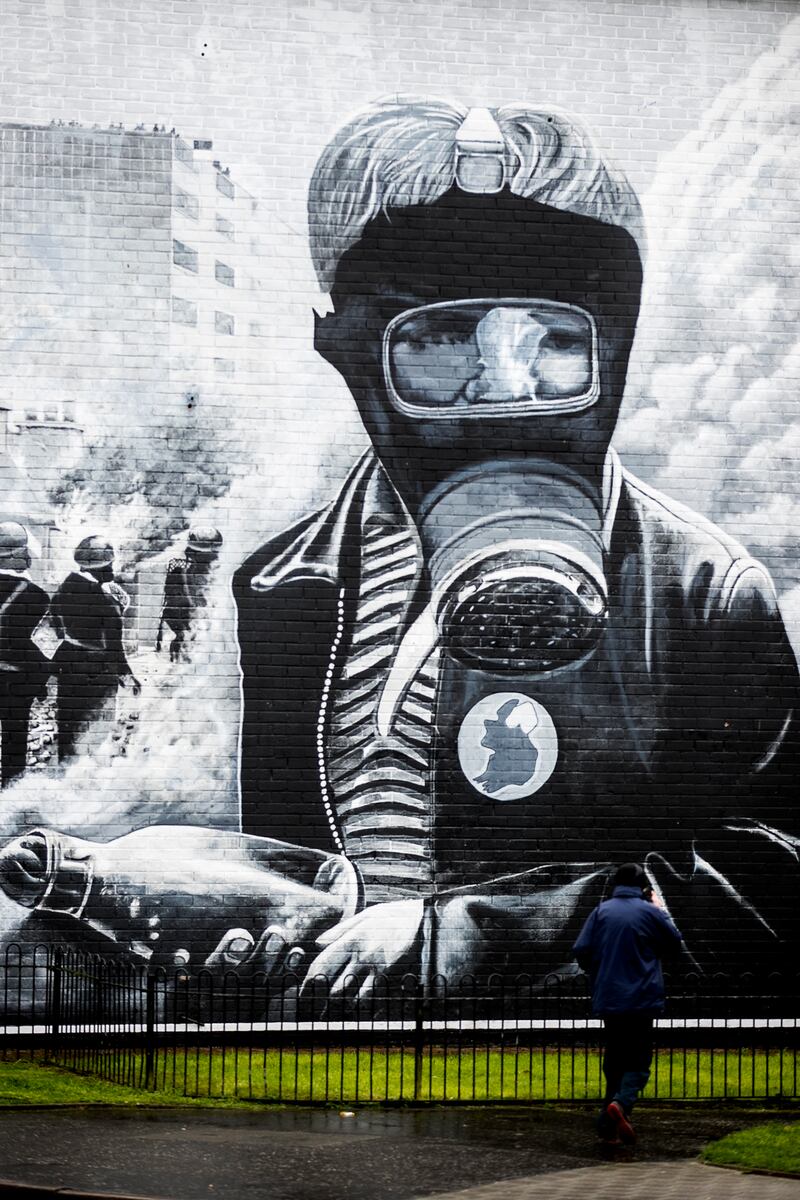 A 'petrol bomber' mural depicting a scene from the Battle of the Bogside in Derry