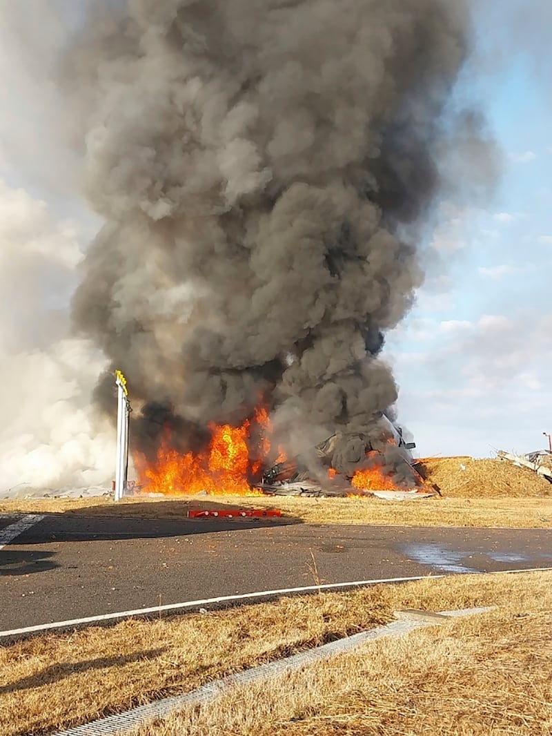 The plane burst into flames after crashing off the runway at Muan International Airport in South Korea (Muan Fire Station/AP)