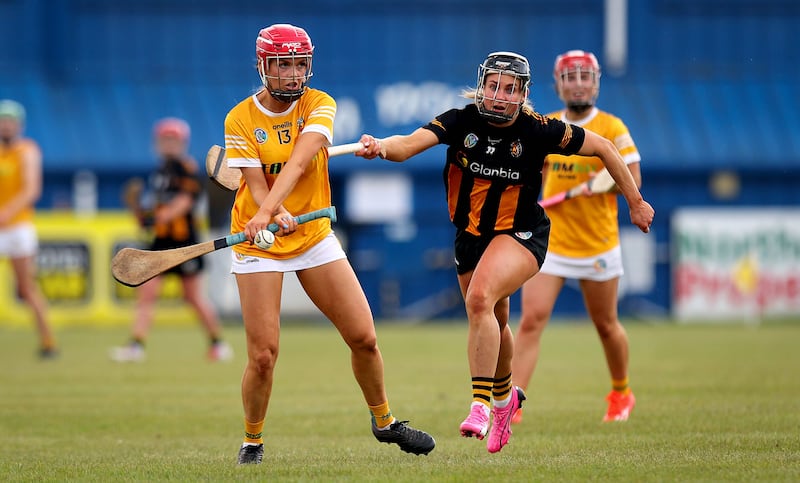 2024 Glen Dimplex All-Ireland Senior Camogie Championship Round 2, Corrigan Park, Belfast 1/6/2024
Antrim vs Kilkenny
Antrim’s Caitrin Dobbin and Katie Power of Kilkenny
Mandatory Credit ©INPHO/Ryan Byrne